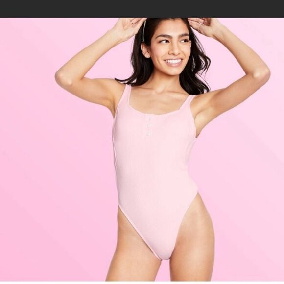Stoney Clover Lane x Target Ribbed Henley One Piece Swimsuit - Picture 1 of 6